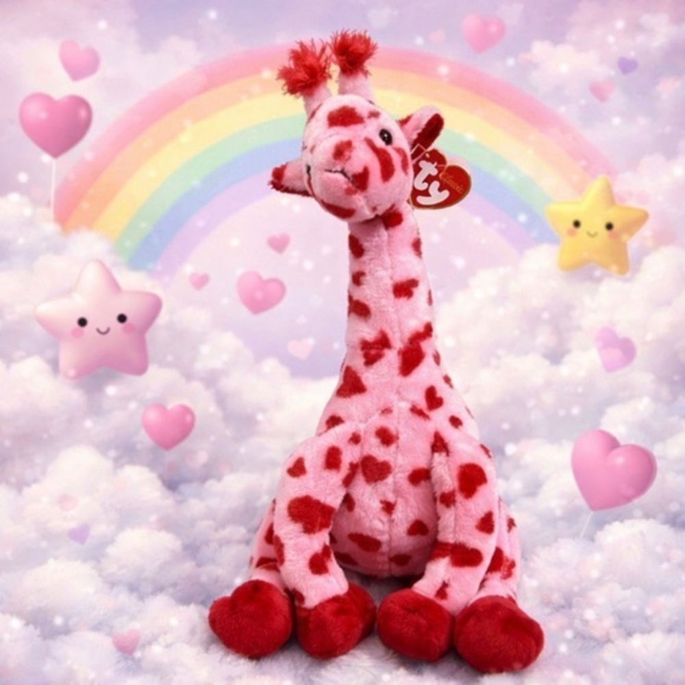 Ty Beanie Baby Blushed Giraffe Pink Red Hearts Plush w/ Tag Valentine Gift 🦒💕